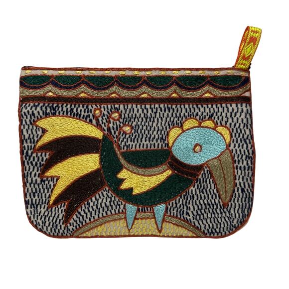 Kaross Handbags - Kaross Hand Embroidered Zip Pouch Bag Shangaan Cloth South Africa Artisan Ethnic
